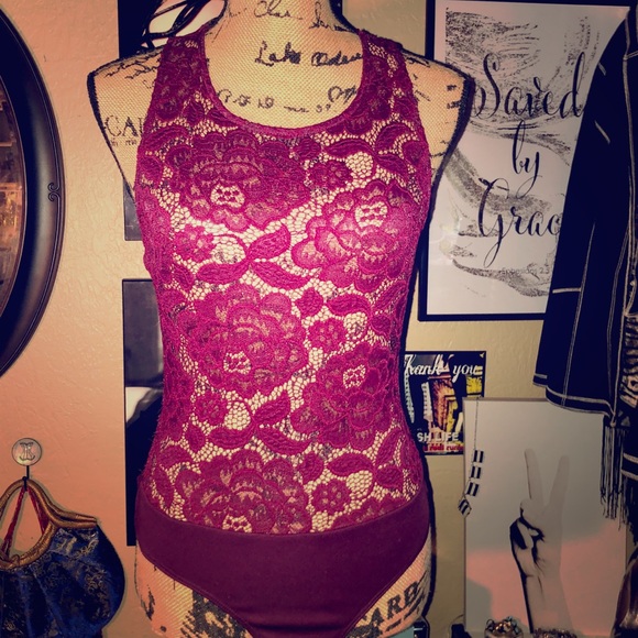 Floral Lace Burgundy Sleeveless Bodysuit